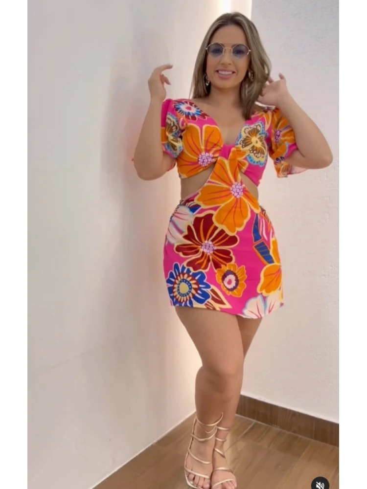 Floral Hollow Out Patchwork Mini Dress - Image 2