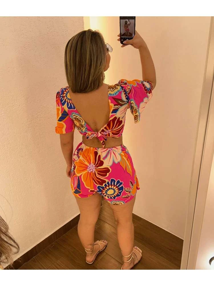 Floral Hollow Out Patchwork Mini Dress - Image 3