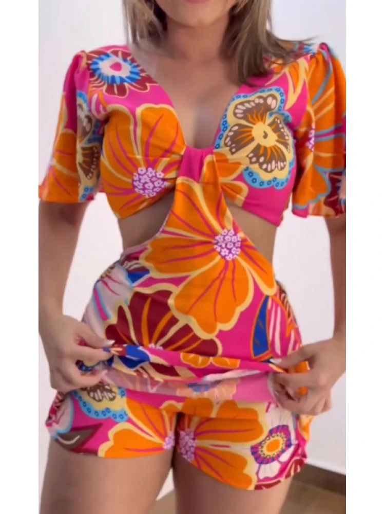 Floral Hollow Out Patchwork Mini Dress - Image 4