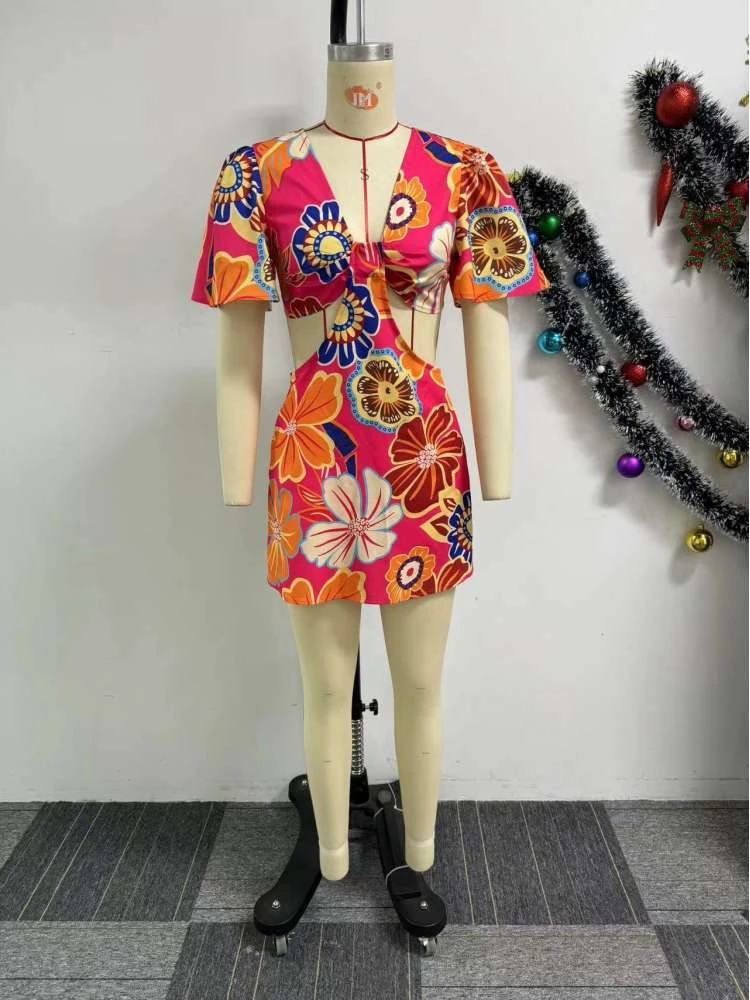 Floral Hollow Out Patchwork Mini Dress - Image 6