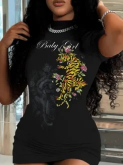 Tiger Print Short Sleeve Mini Dress