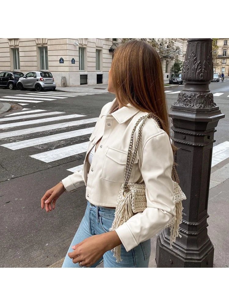 Patchwork Long Sleeve Cropped Coats - Image 2