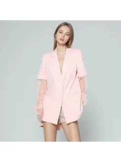 Patchwork Gauze Long Sleeve Blazers