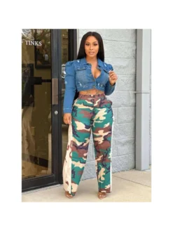 Colorblock Camouflage Patchwork Flared Pants