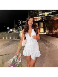 Ruched Plunging Neckline Sleeveless Dresses