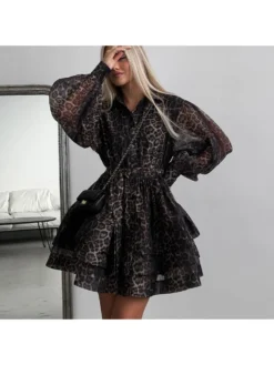 Lace Up Turtleneck Fitted Long Sleeves Dress