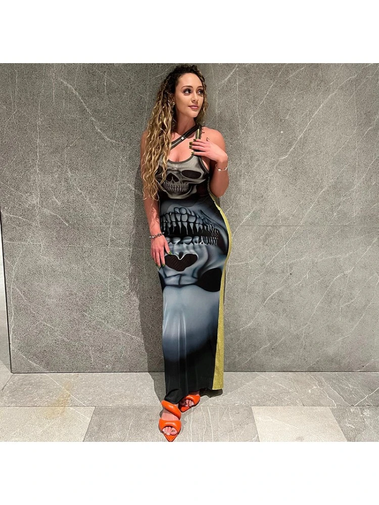 Skull Printed Bodycon Sleeveless Dress