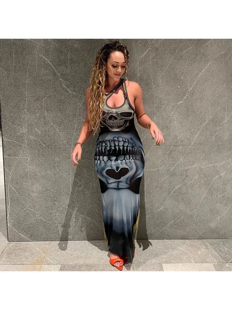 Skull Printed Bodycon Sleeveless Dress - Image 2