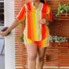 Plus Size Colorblock Striped Single Breasted Pant Sets