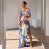 Print Off Shoulder High Rise Maxi Dresses