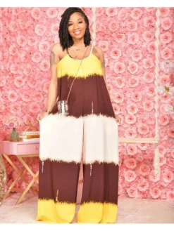 Colorblock Sleeveless Wide Leg Jumpsuits