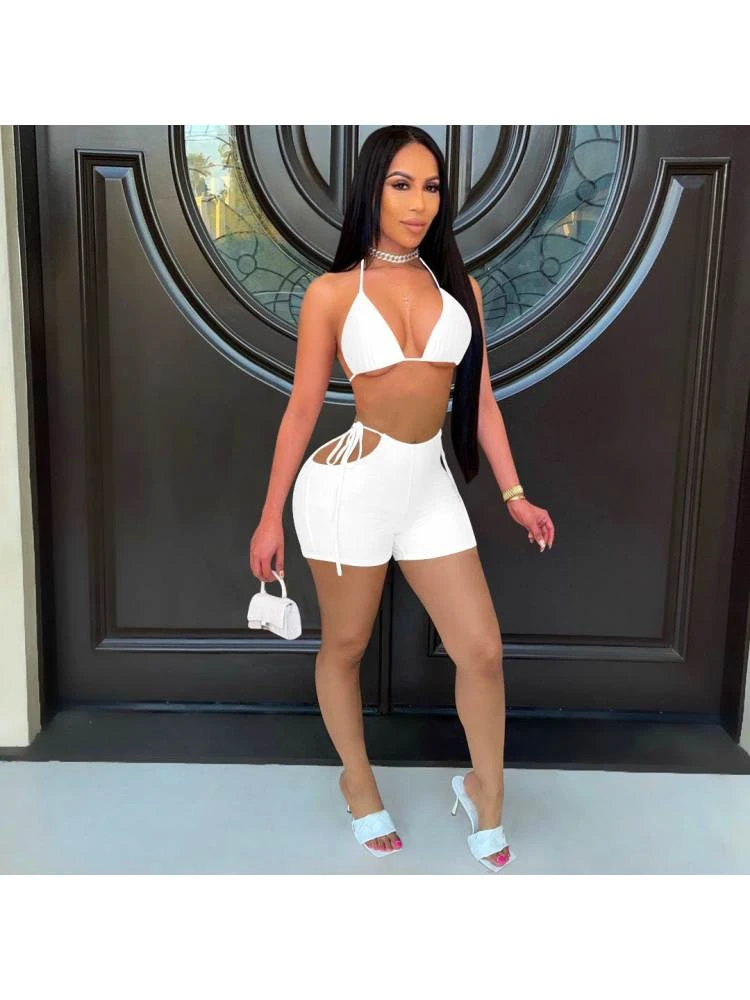 Patchwork High Rise Backless Bikinis Sets