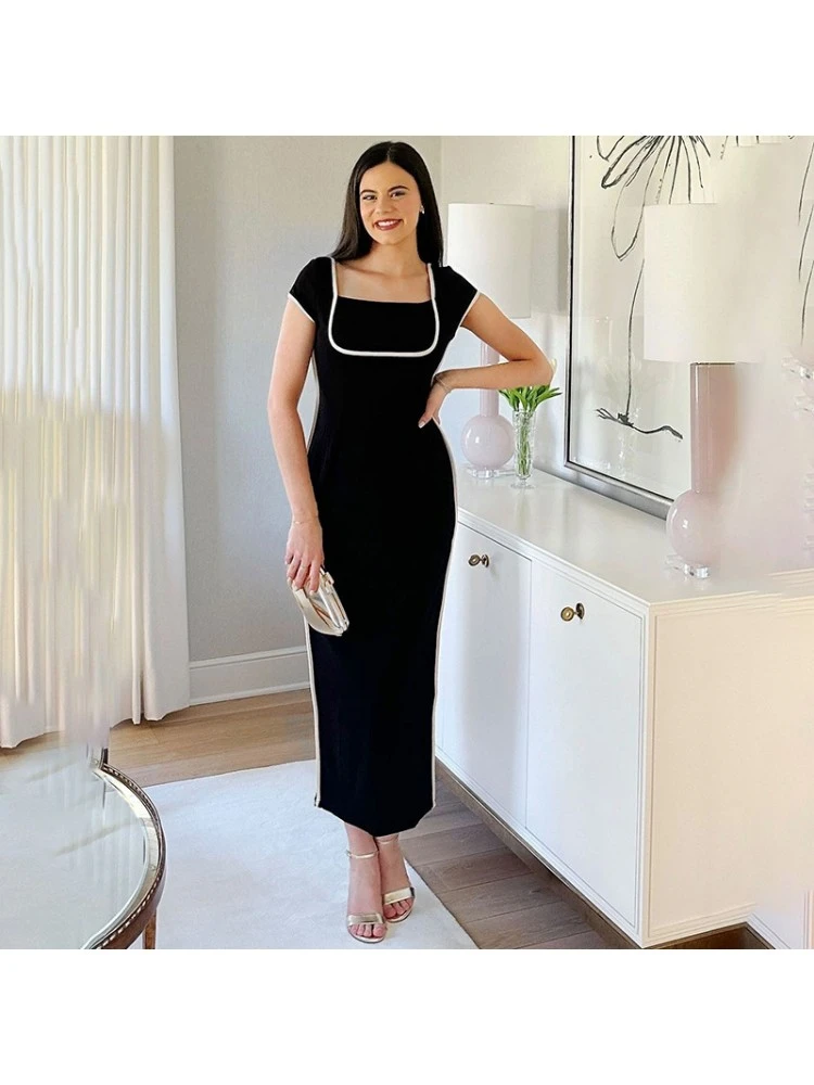 Square Neck Colorblock Maxi Dress