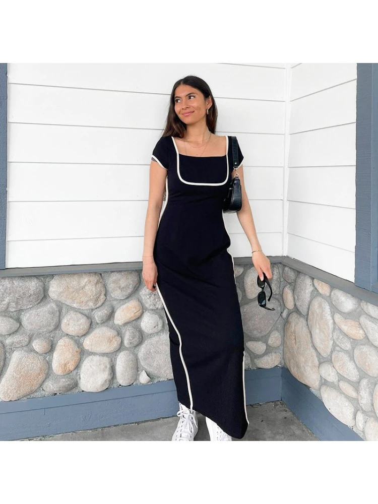 Square Neck Colorblock Maxi Dress - Image 2