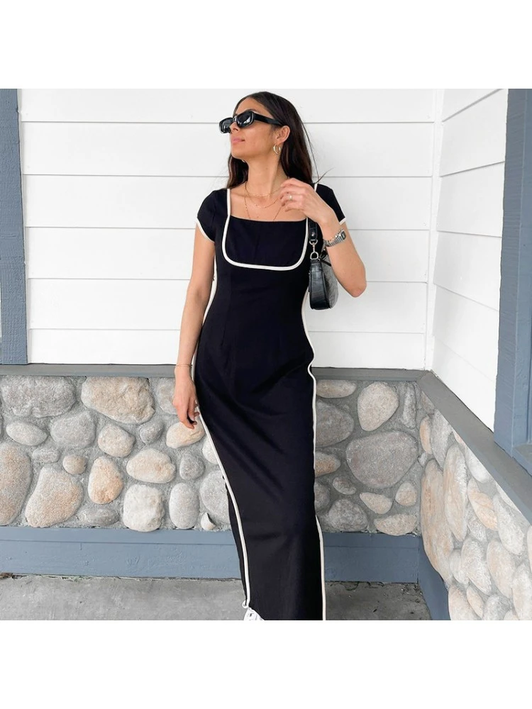 Square Neck Colorblock Maxi Dress - Image 3