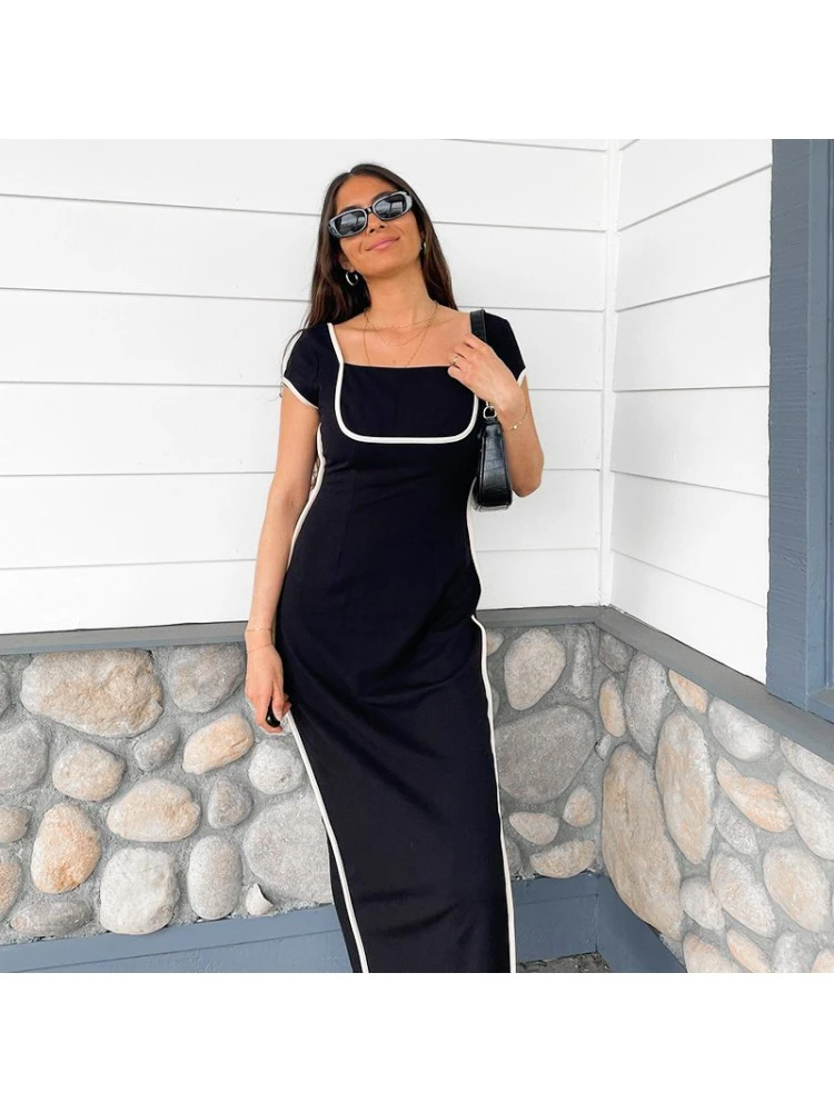 Square Neck Colorblock Maxi Dress - Image 4