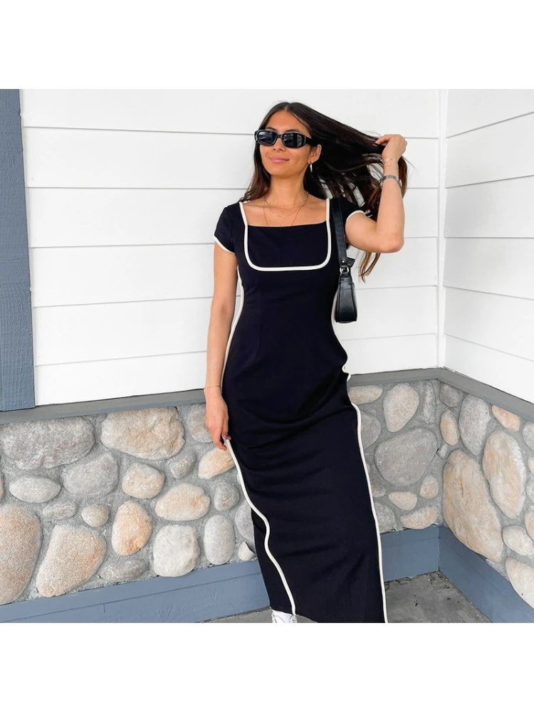 Square Neck Colorblock Maxi Dress - Image 5