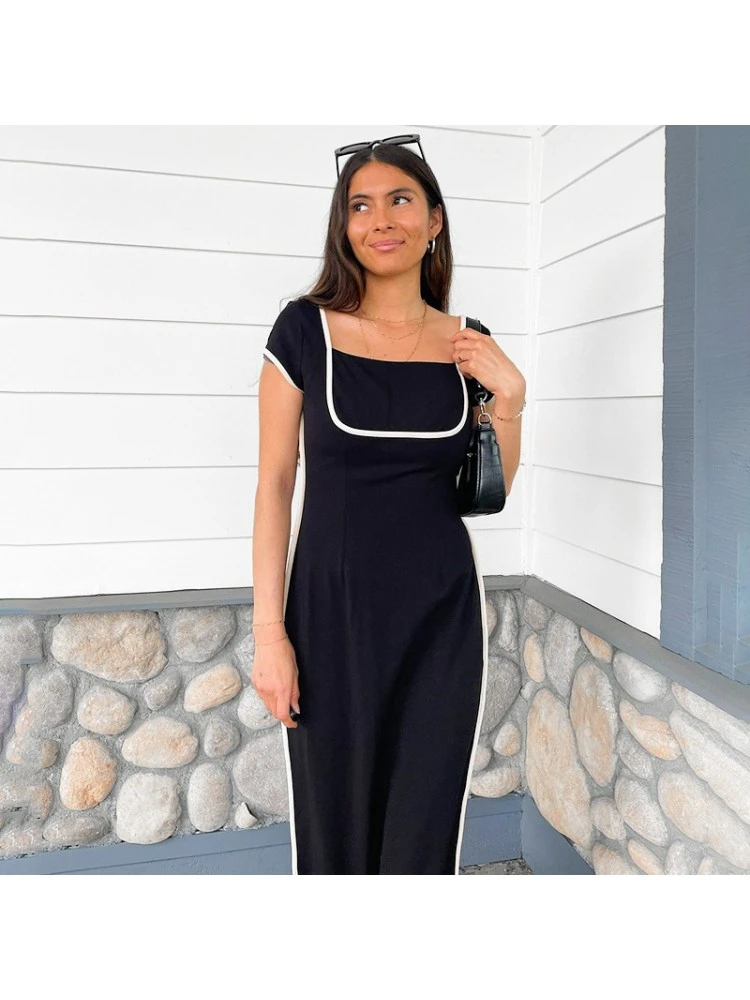 Square Neck Colorblock Maxi Dress - Image 6