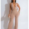 Hollow Out Halter Backless Lace-Up Jumpsuits