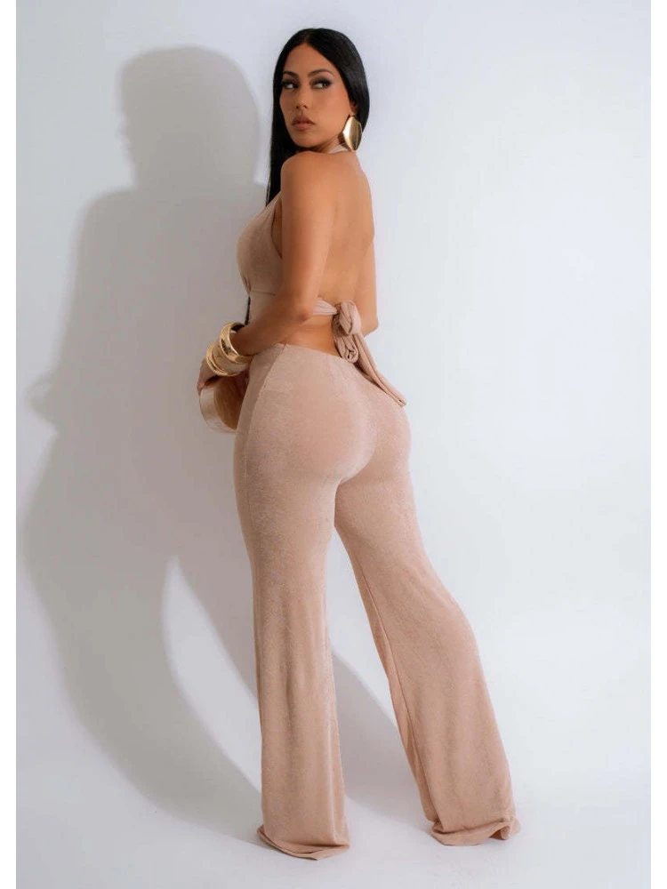 Hollow Out Halter Backless Lace-Up Jumpsuits - Image 2