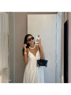 Solid Color Spaghetti Straps Backless Dresses