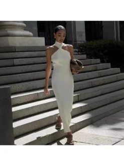 Split Hem Turtleneck Bodycon Sleeveless Dresses