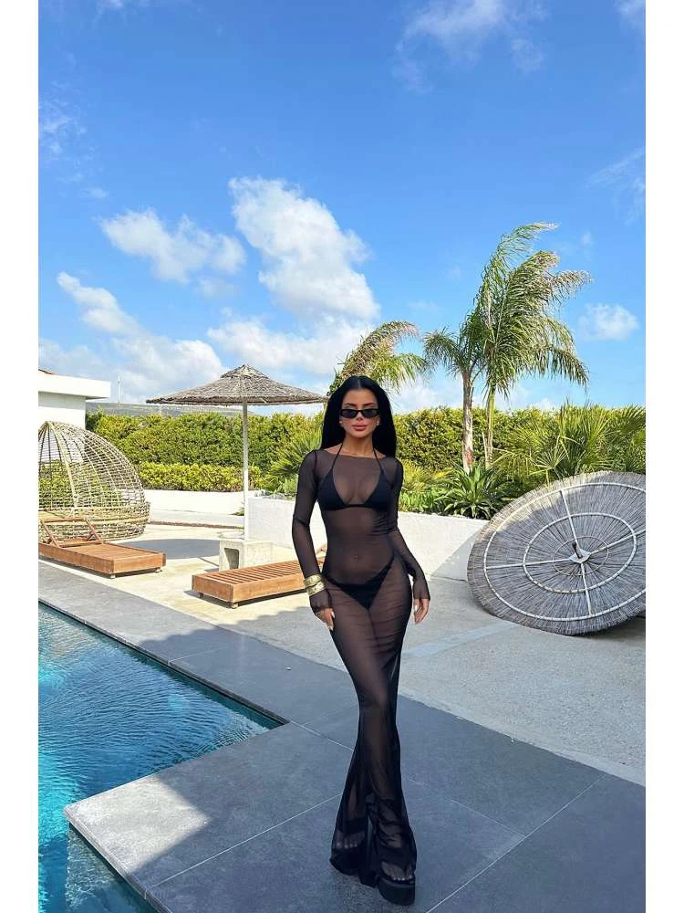 Patchwork See Through High Rise Long Sleeves Dress - Image 2