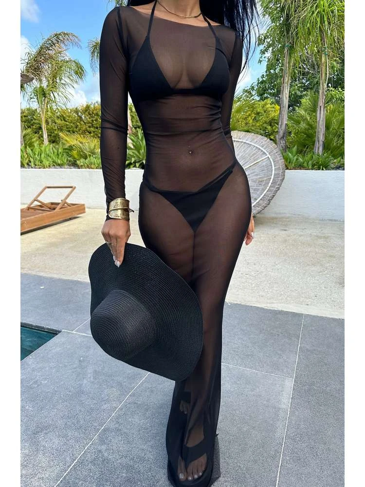 Patchwork See Through High Rise Long Sleeves Dress - Image 3