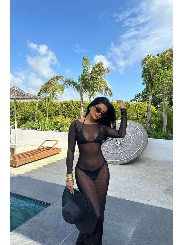 Patchwork See Through High Rise Long Sleeves Dress - Image 4