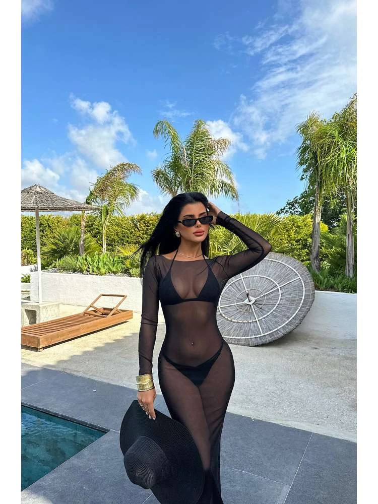 Patchwork See Through High Rise Long Sleeves Dress - Image 6