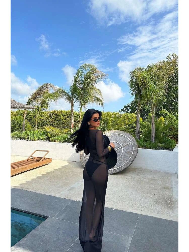 Patchwork See Through High Rise Long Sleeves Dress - Image 7