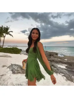 Patchwork Hollow Out Lantern Sleeve Dress