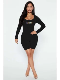 Hotfix Rhinestones Patchwork Zipper Rompers