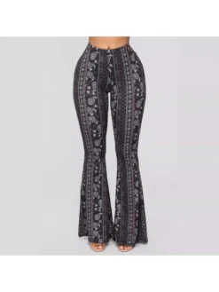 Patchwork High Rise Bodycon Flared Pants