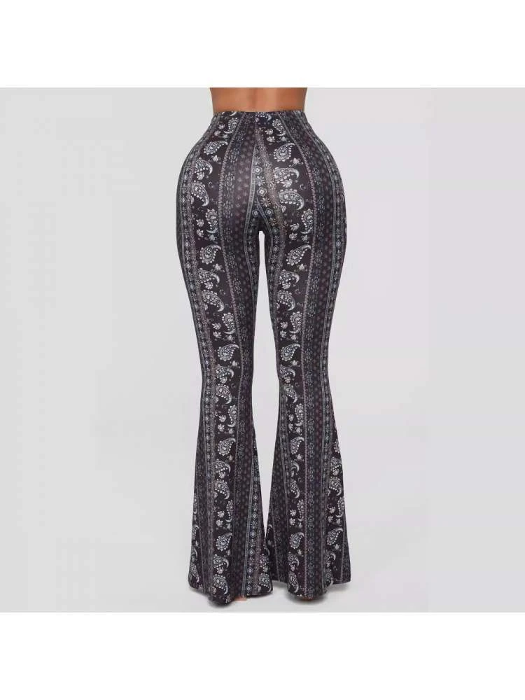 Patchwork High Rise Bodycon Flared Pants - Image 2