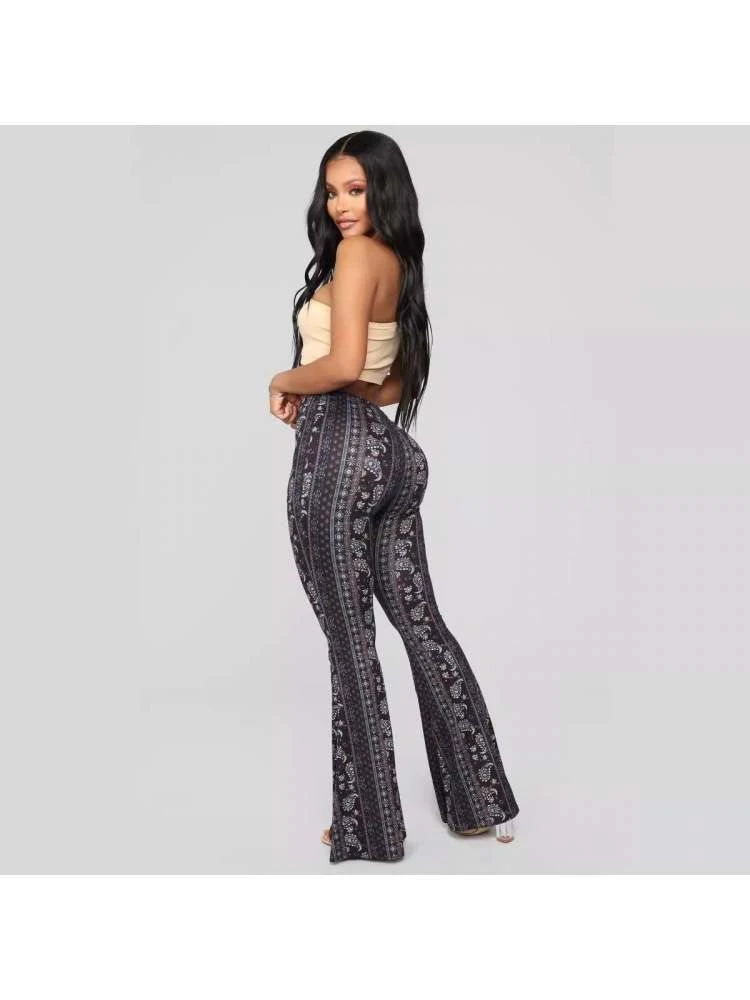 Patchwork High Rise Bodycon Flared Pants - Image 4