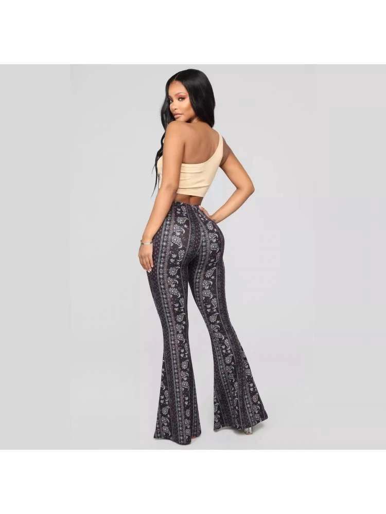 Patchwork High Rise Bodycon Flared Pants - Image 5