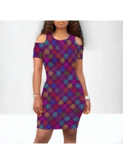 Flower Printed Cutouts Short Sleeve Dress