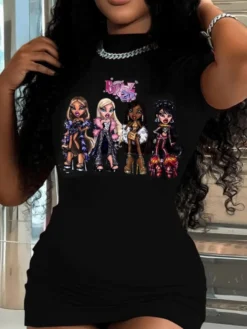 Cartoon Letter Pattern Short Sleeve Dress