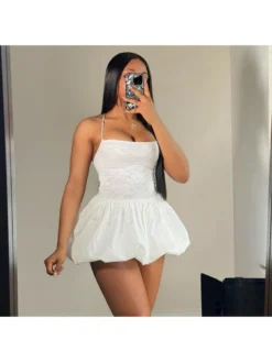 Lace Up Backless Flounce Mini Dress