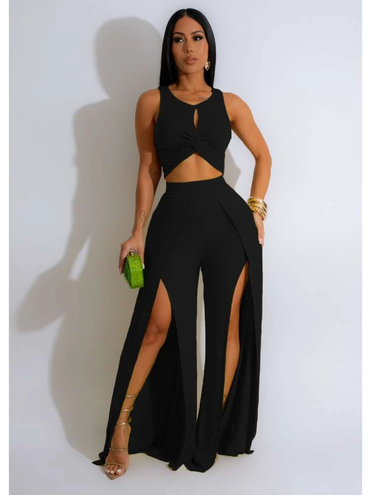 Knot Front High Rise Cropped Pant Sets