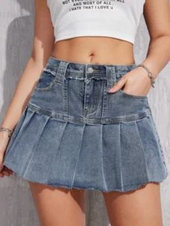 Raged Hem Denim High Rise Skirts