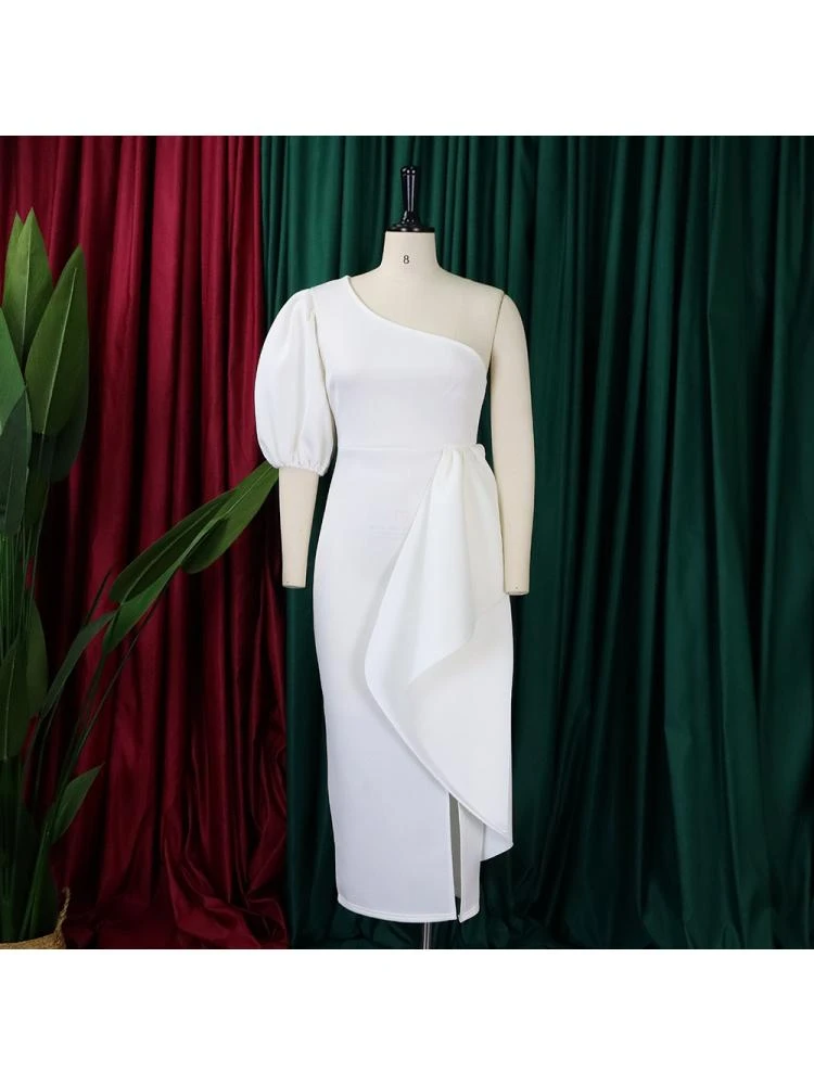 One-shoulder Puff Sleeve High Rise Short Sleeve Dress - Image 2