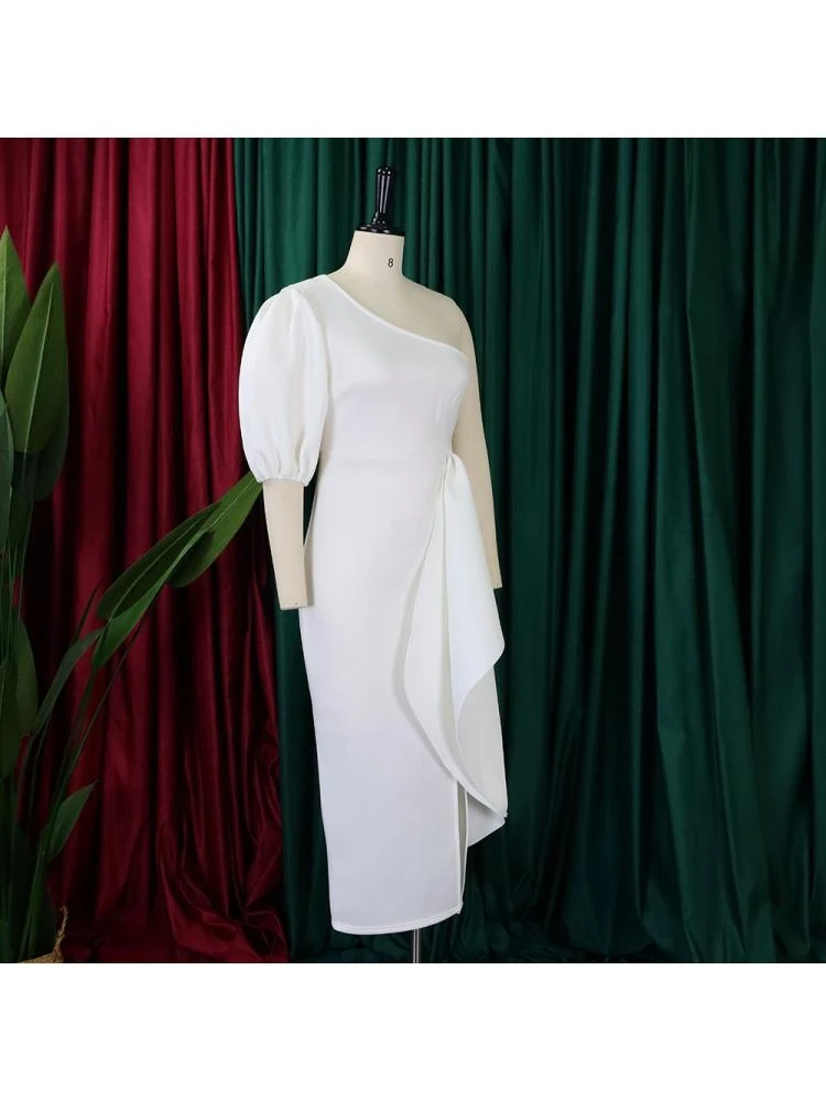 One-shoulder Puff Sleeve High Rise Short Sleeve Dress - Image 3