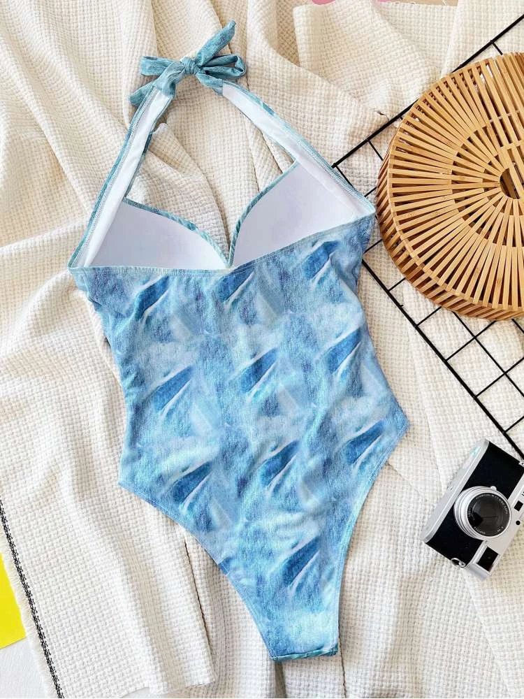 Halter Neck Sleeveless High Rise One-Pieces Swimwear - Image 5