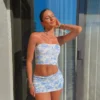 Printed Strapless Cropped Tanks Skirt Sets