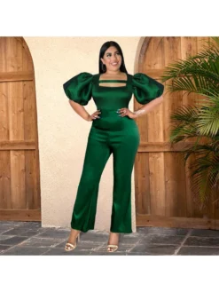 Square Neck Puff Sleeve High Rise Jumpsuits