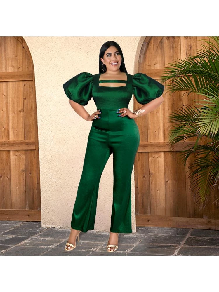 Square Neck Puff Sleeve High Rise Jumpsuits