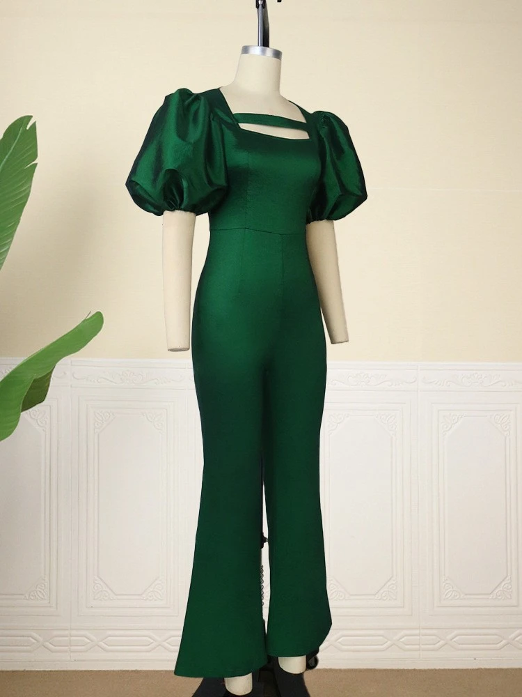 Square Neck Puff Sleeve High Rise Jumpsuits - Image 3