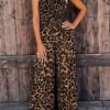Leopard Halter Neck Backless Jumpsuits